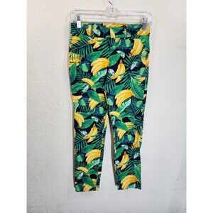 Old Navy Womens 0 Pixie Ankle Pants Tropical Banana Leaf Print Cotton Stretch
